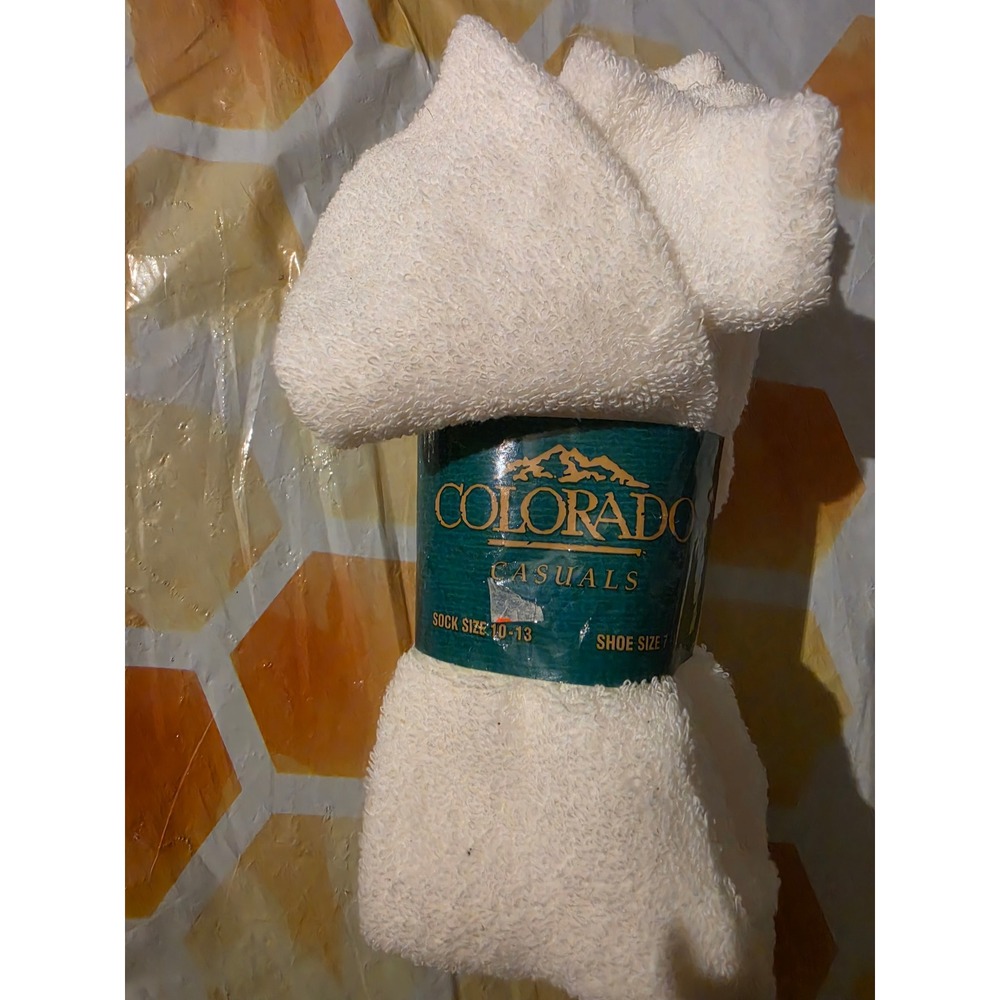 Colorado Casuals Mens Crew Socks Cream Off White Terry Size 10-13 Shoe 7-12 New